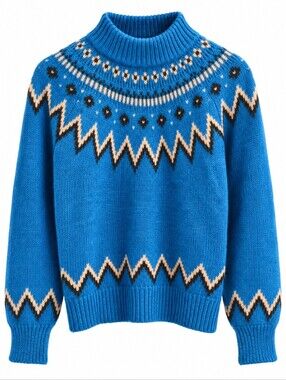Who What Wear Cerulean Fair Isle Mock Neck Sweater Cotton Blend, S, Ski, Scandi